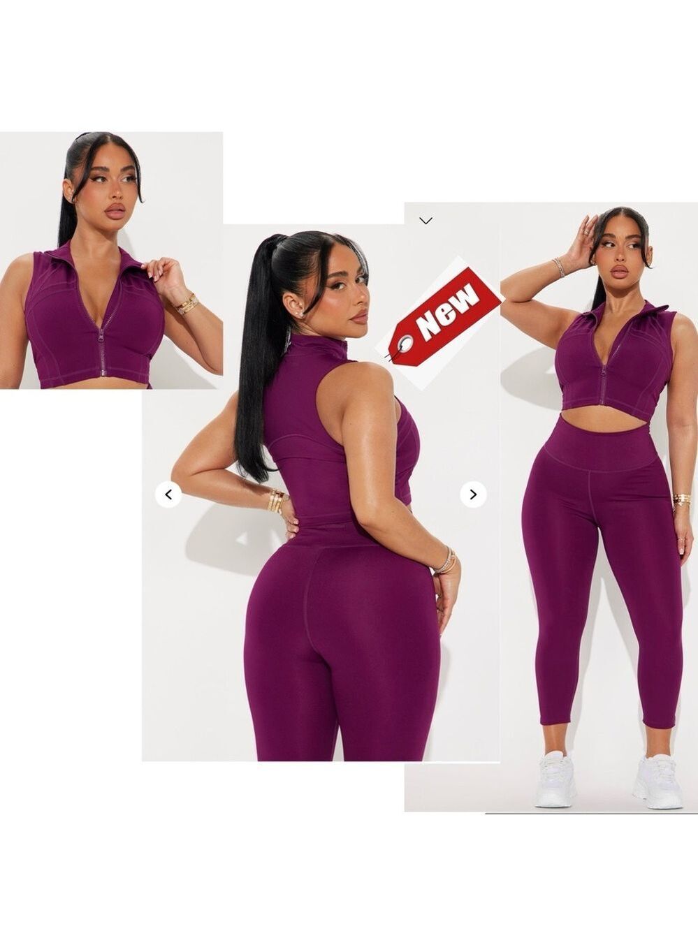 Fashion Nova purple cropped full zipper front mock neck sleeveless workout top M